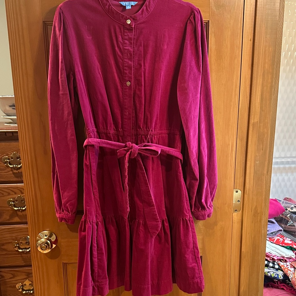 Draper James Raspberry Long-Sleeve Corduroy Dress with Belt